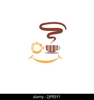 happy coffee logo, coffee shop logo symbol Stock Vector