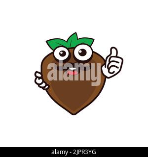 Hazelnut mascot logo, organic cute cartoon illustration Stock Vector