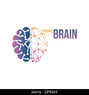 Connected Dot Line Mind Brain Logo Template Stock Vector