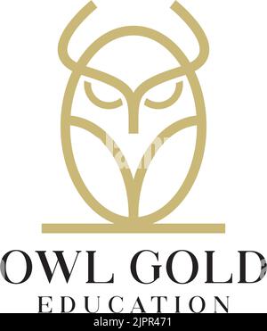 owl line gold logo icon design, owl education Stock Vector