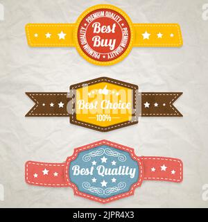 Set of retro stickers with ribbon, vintage labels collection. Vector elements Stock Vector