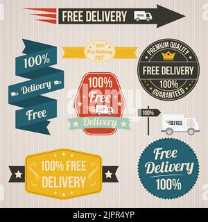 Retro free delivery badges, stickers, labels and tags. Vector elements Stock Vector