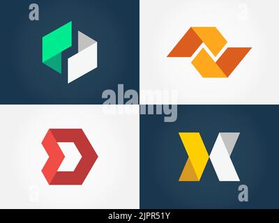 Abstract geometric logo collection. Minimalistic origami shape logo set. Simple graphic design elements for your company logo. Vector logo set Stock Vector