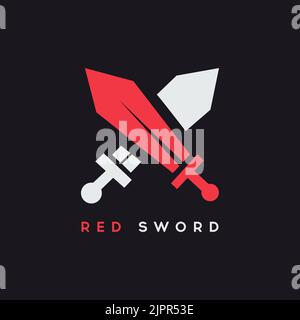 Red Sword logo design template. Crossed swords logo. Graphic symbol for corporate business identity. Creative abstract guard justice logotype. Vector Stock Vector
