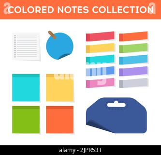 Collection of colored sticky notes isolated on white background. Abstract vector collection of colorful flat stickers. Vector elements Stock Vector