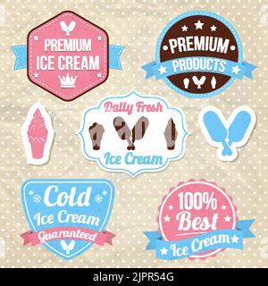 Ice cream shop logo, sweet chocolate label. Premium ice cream logo. Classic retro cold ice cream logo. Vector elements Stock Vector