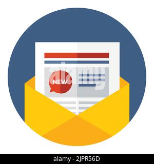 Latest newsletter icon. Daily email news. Regularly distributed news publication via e-mail. Flat icon in circle isolated on white background. Vector Stock Vector