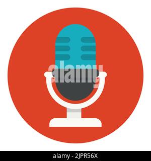 Microphone icon. Studio table microphone. Podcast logo element. Old classic microphone. Flat icon in circle isolated on white background. Vector icon Stock Vector