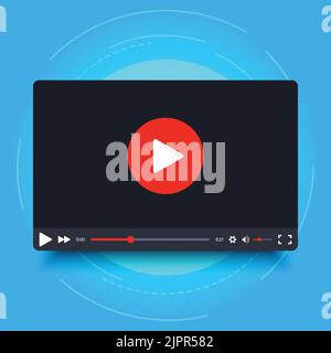 Video player frame. Video player interface screen. Video player frame in cartoon design style. Isolated on blue background. Vector element Stock Vector