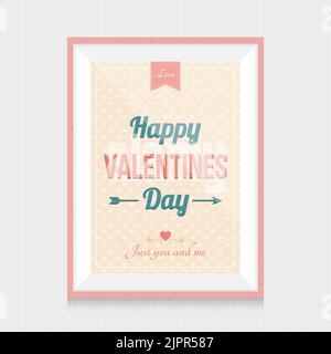 Happy valentines day card with ornaments, hearts, ribbon and arrow in frame. Vector illustration Stock Vector