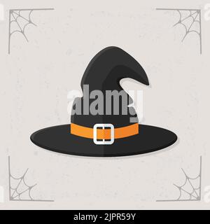 Witch hat icon. Cartoon cute old wizard hat. Halloween illustration isolated on stylized gray background. Vector illustration Stock Vector