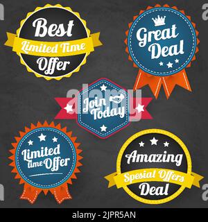 Set of Amazing vector badges, labels and tags. Best Limited Time Offer, Great Deal, Join Today, Special offer and amazing deal tags. Vector elements Stock Vector
