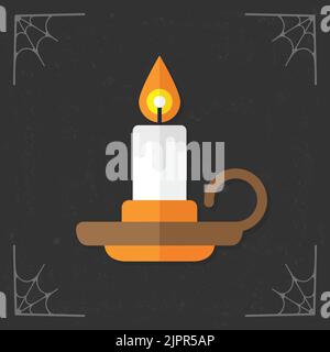 Candle icon. Flat cartoon spooky candle icon. Halloween illustration isolated on stylized dark background. Vector illustration Stock Vector