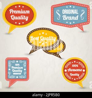 Retro speech bubbles collection. Colorful text balloons. Premium Quality, Original Brand, Best Quality, Awesome Quality stickers. Vector elements Stock Vector