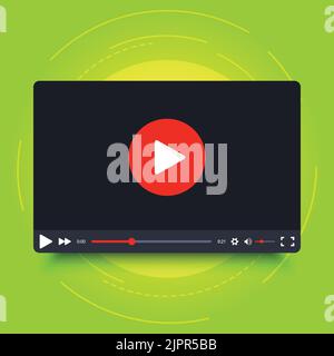 Video player frame. Video player interface screen. Video player frame in cartoon design style. Isolated on green background. Vector element Stock Vector