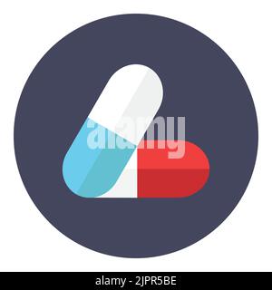 Pill capsules icon. Medical pill capsules, vitamins in flat style. Medicament logo concept. Isolated on white background. Vector icon Stock Vector