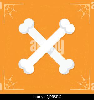 Bones icon. Crossbones icon. Cartoon cute skeleton bones. Halloween illustration isolated on stylized orange background. Vector illustration Stock Vector