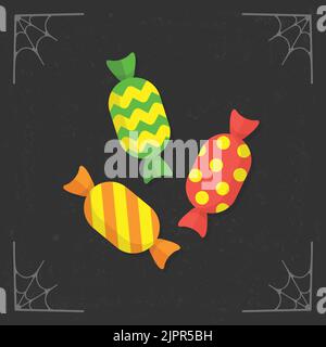 Candy icon. Cute handful of sweets. Sweet candies icon. Halloween illustration isolated on stylized dark background. Vector illustration Stock Vector