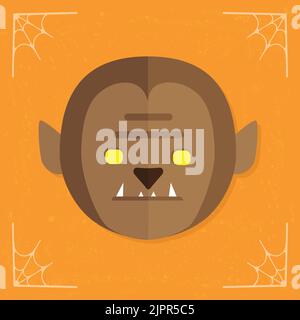 Werewolf head icon. Angry werewolf fantasy monster. Halloween illustration isolated on stylized orange background. Vector illustration Stock Vector