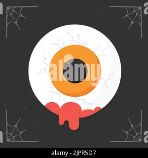 Eyeball with blood icon. Cartoon magic pupil eyeball. Halloween illustration isolated on stylized dark background. Vector illustration Stock Vector