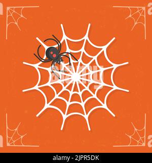Cobweb icon. Spooky spiderweb with spider. Halloween illustration isolated on stylized orange background. Vector illustration Stock Vector