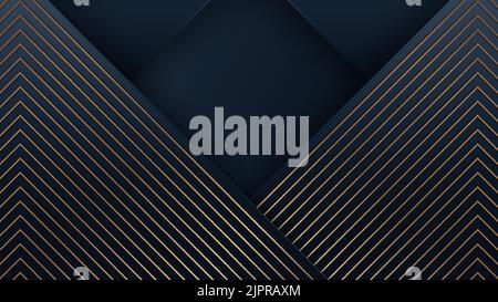 Abstract modern luxury background blue stripes with golden diagonal lines pattern. Vector illustration Stock Vector