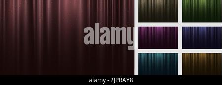 Set of abstract elegant red, green, gold, blue, pink fabric curtain background with dust glitter light effect luxury style. Vector illustration Stock Vector