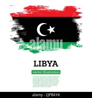 Libya Flag with Brush Strokes. Vector Illustration. Independence Day. Stock Vector