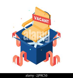 Flat 3d Isometric Office Chair Inside Gift Boxes Showing Up. Job Promotion and Employment Concept. Stock Vector