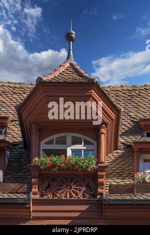 Historic dormer of a half-timbered house, Nuremberg, Middle Franconia, Bavaria, Germany Stock Photo