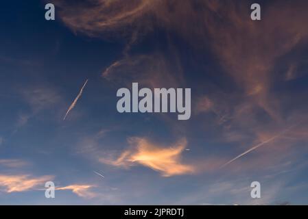 Cirrus clouds (Cirrus) in the evening sky, Bavaria, Germany Stock Photo