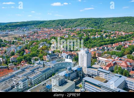 View from the Jentower, Ernst-Abbe-Platz, site of the former Zeiss main factory, now Jenoptik, Jena, Thuringia, Germany Stock Photo