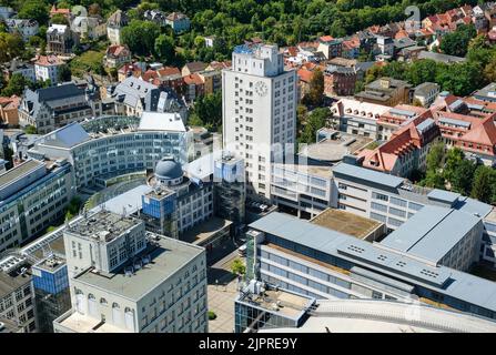 View from the Jentower, Ernst-Abbe-Platz, site of the former Zeiss main factory, now Jenoptik, Jena, Thuringia, Germany Stock Photo