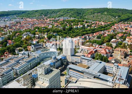 View from the Jentower, Ernst-Abbe-Platz, site of the former Zeiss main factory, now Jenoptik, Jena, Thuringia, Germany Stock Photo