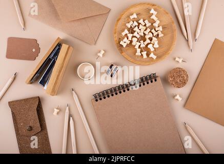 Eco wooden craft stationery. Sustainable life concept Stock Photo