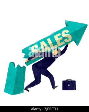 Business man saving sales in watercolors over white Stock Photo