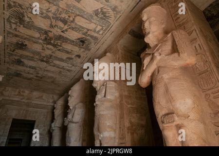 Statues of Pharaoh Ramses II Great Pillar Hall, Rock Temple Abu Simbel, Egypt Stock Photo