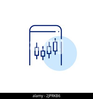 Candlestick stock chart on smartphone. Pixel perfect, editable stroke line art icon Stock Vector