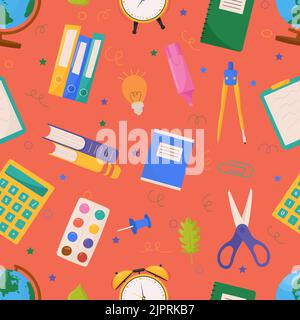 School and education related objects seamless pattern. Vector illustration Stock Vector
