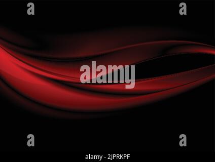 Abstract smooth red waves on black background. Vector design Stock Vector