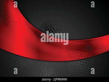 Bright red glossy wave on black background. Abstract vector design Stock Vector