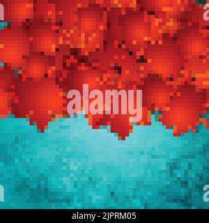Orange autumn maple leaves on turquoise grunge wall background. Vector illustration Stock Vector