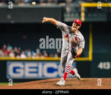 St. Louis Cardinals pitcher Miles Mikolas (39) throws against the Arizona Diamondbacks in the eighth inning during an MLB baseball game, Friday, Augus Stock Photo