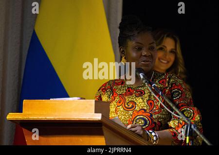 Colombia's vice-president Francia Marquez gives a speach of farewell as part of the 'She's an Astronaut Program' event in Bogota, Colombia on August 1 Stock Photo