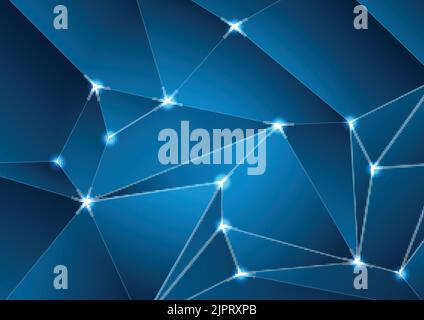 Dark blue tech abstract polygonal connection background. Glowing vector design Stock Vector