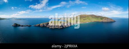 aerial panorama view of Slea Head and the Dingle Peninsula in County Kerry of western Ireland Stock Photo