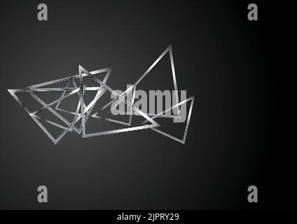 Abstract silver metallic triangles on black background. Tech vector design Stock Vector