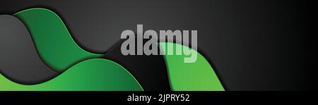 Green and black abstract wavy corporate banner design. Web header vector background Stock Vector