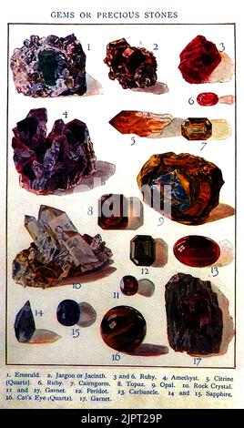 An early British coloured education identity chart for rocks , minerals & gemstones Stock Photo