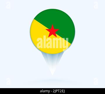 Map pointer with flag of French Guiana. Vector flag sign on blue background. Stock Vector
